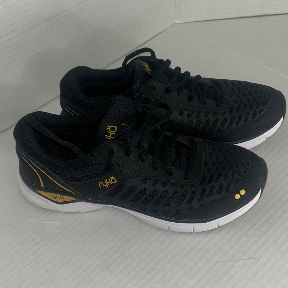 Ryka Black and Gold Mesh Athletic Shoes